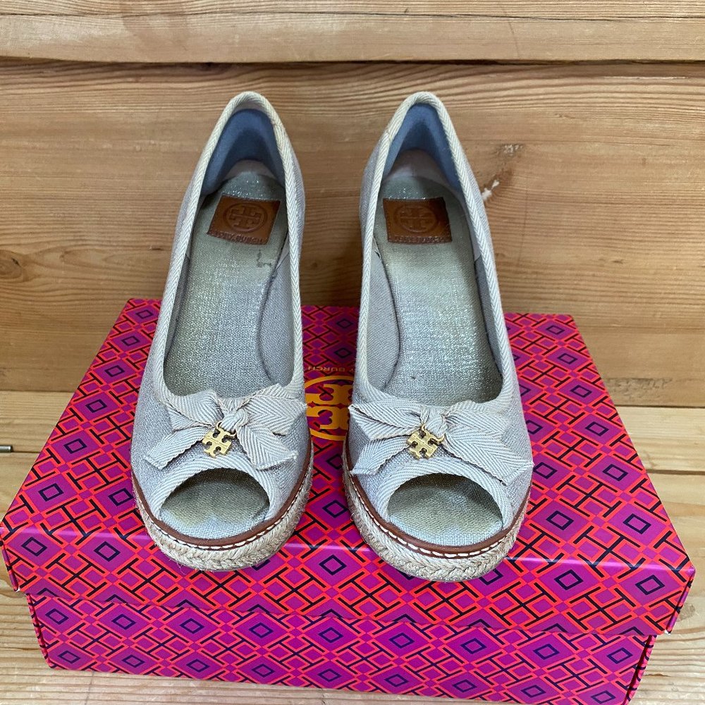 Tori Burch Espadrille Gold Canvas Wedges